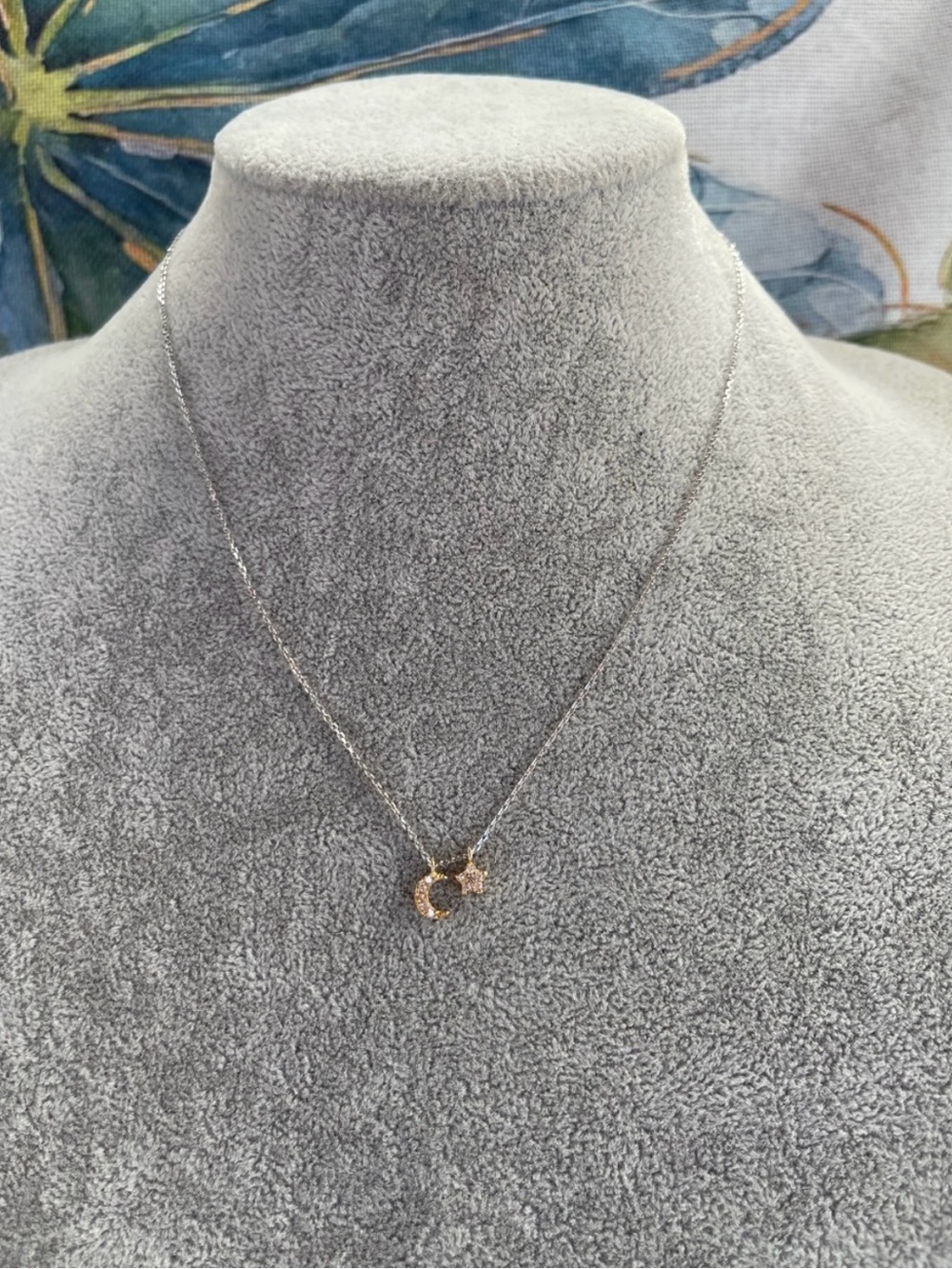 Dessy Collection Silver Crescent Moon Necklace with Star Accent
